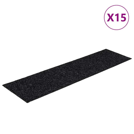 Vidaxl Stair Mats Self -fast 15 stykker 76x20 cm sort rektangulær