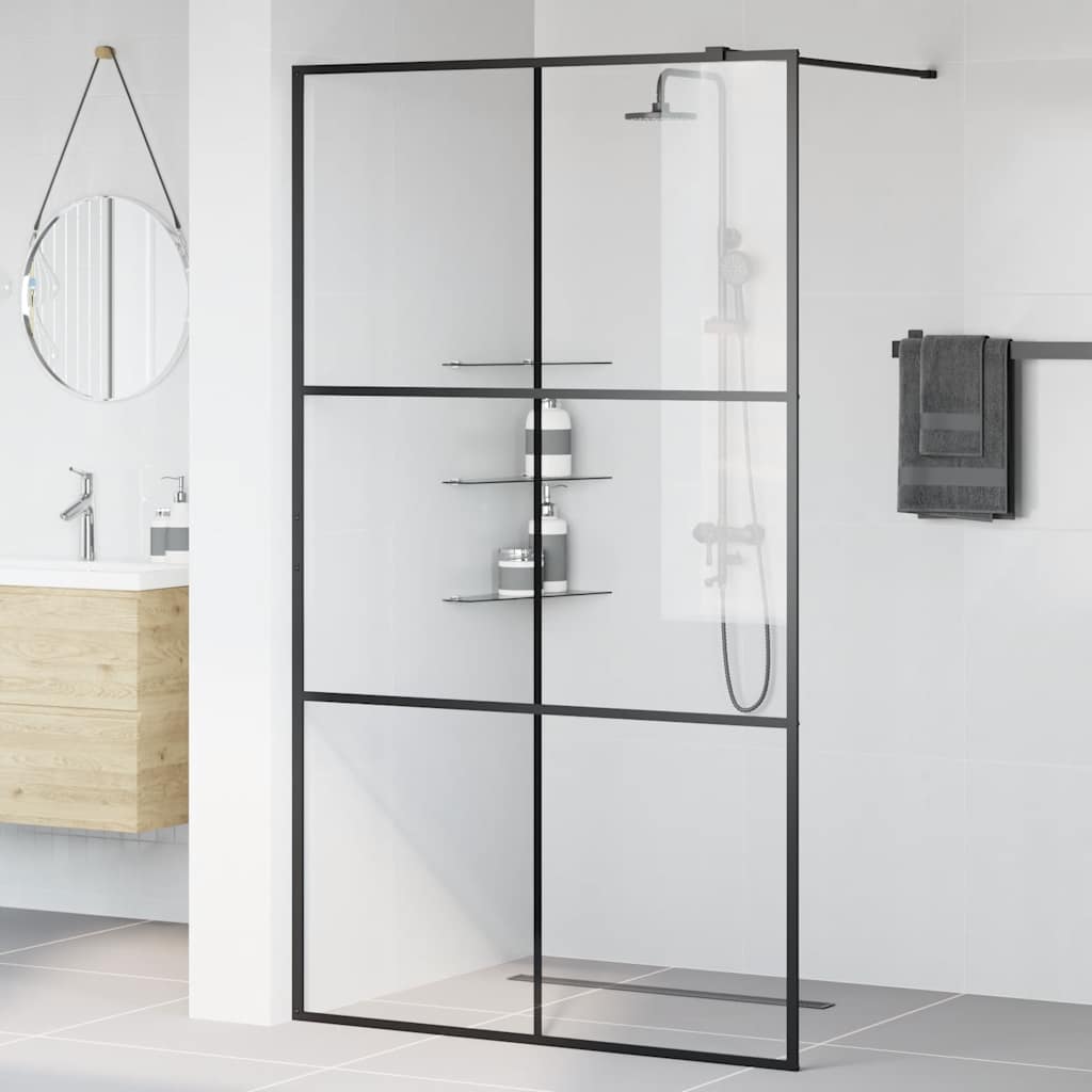 Vidaxl walk-in brusevæg 115x195 cm ESG-Glas Transparent og sort