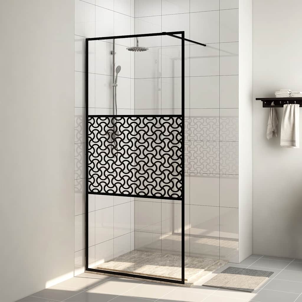 Vidaxl walk-in brusevæg 100x195 cm esg-glas gennemsigtig og sort