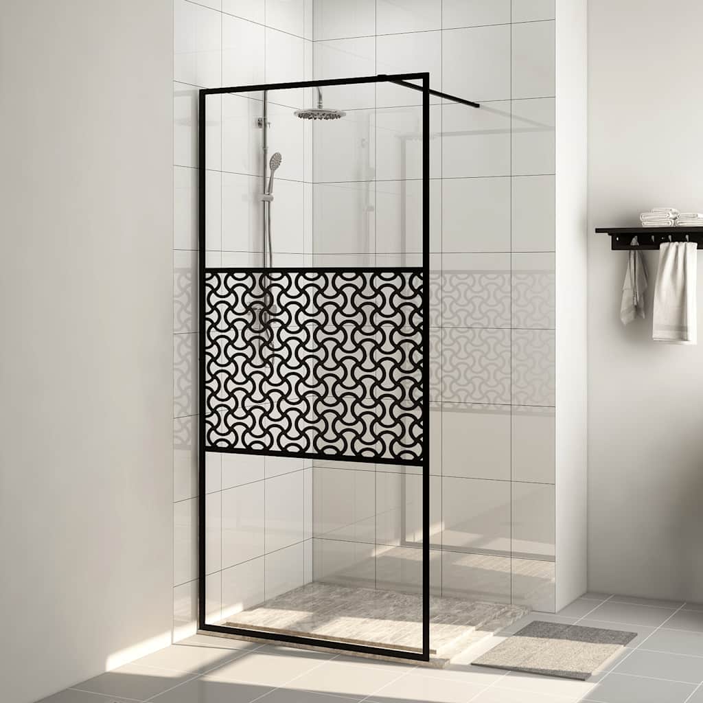 Vidaxl walk-in brusevæg 115x195 cm ESG-Glas Transparent og sort