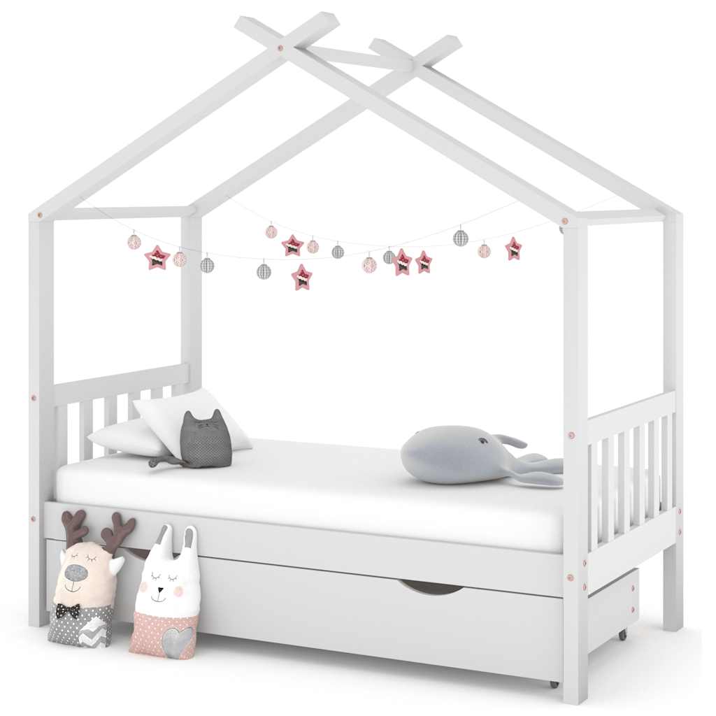 Vidaxl kinderbedframe met lade massief grenenhout wit 80x160 cm