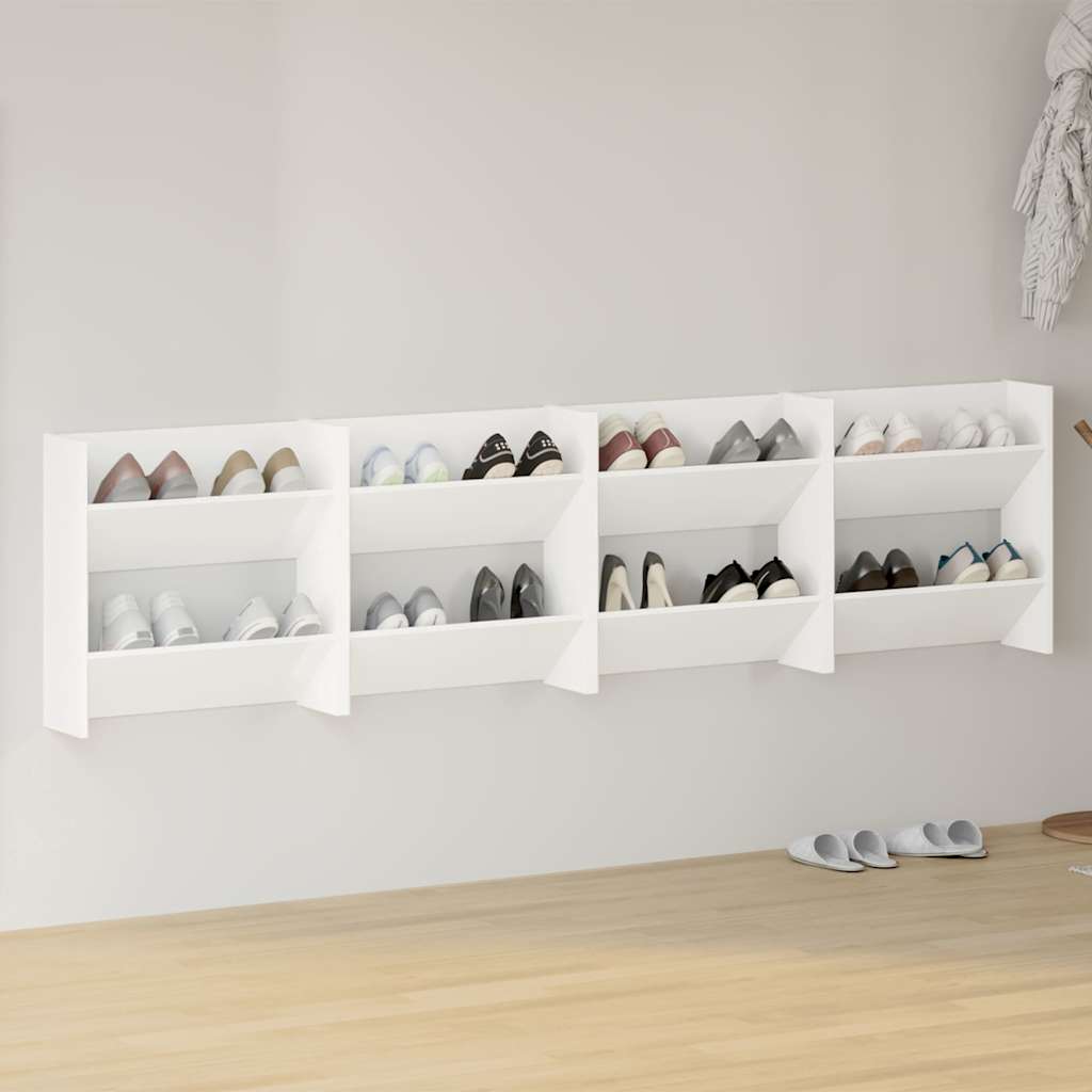 Vidaxl wandschoenenkasten 4 st 60x18x60 cm bewerkt hout wit