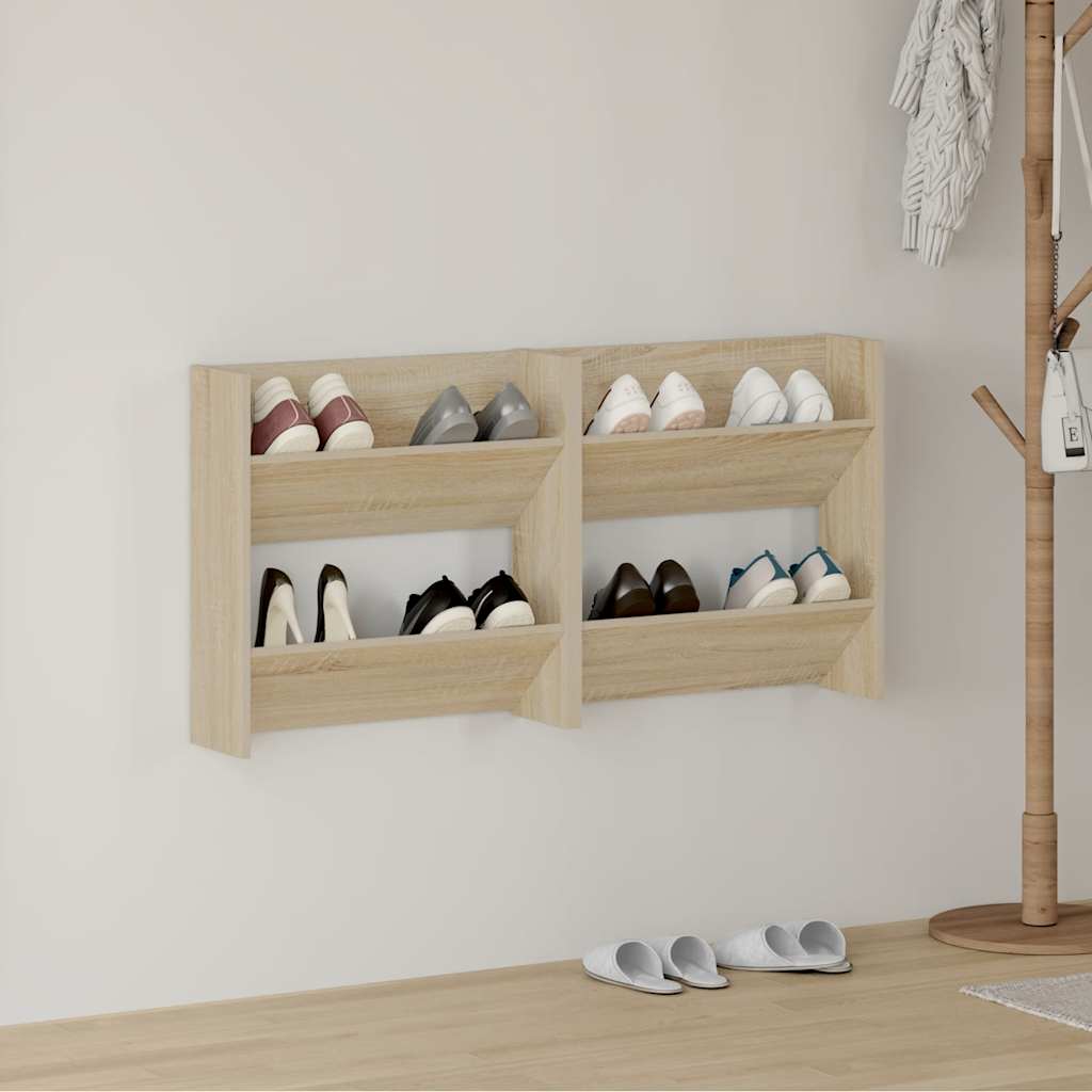Vidaxl wandschoenenkasten 2 st 60x18x60 cm spaanplaat sonoma eiken