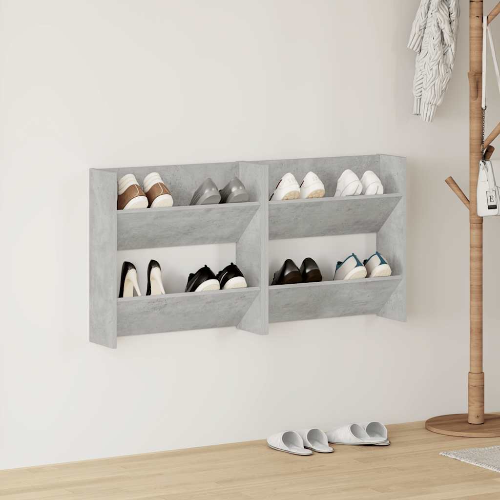 Vidaxl wandschoenenkasten 2 st 60x18x60 cm spaanplaat betongrijs