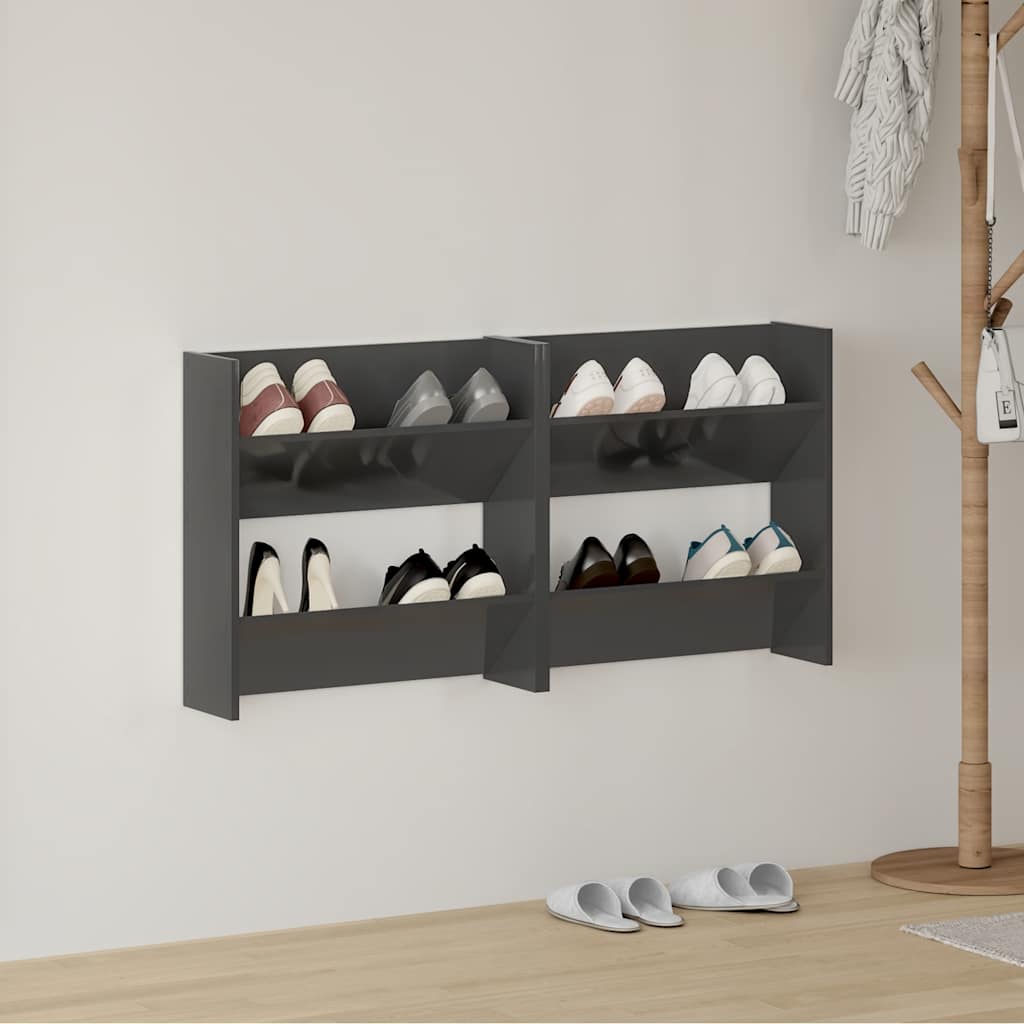 Vidaxl vægskoskabe 2 St 60x18x60 cm Træ Højglansgrå
