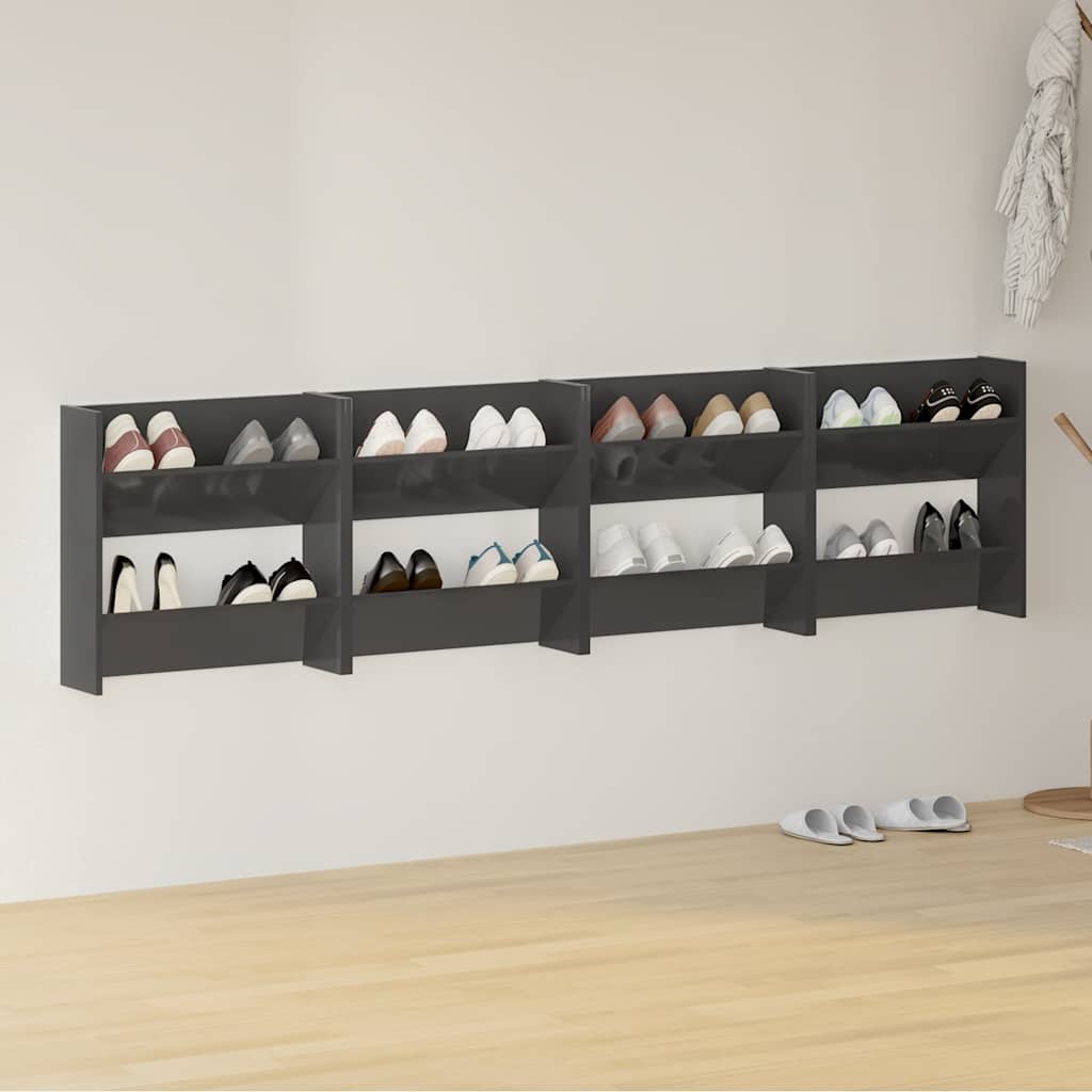 Vidaxl Wall Shoe Cabinets 4 St 60x18x60 cm Træ Højglansgrå