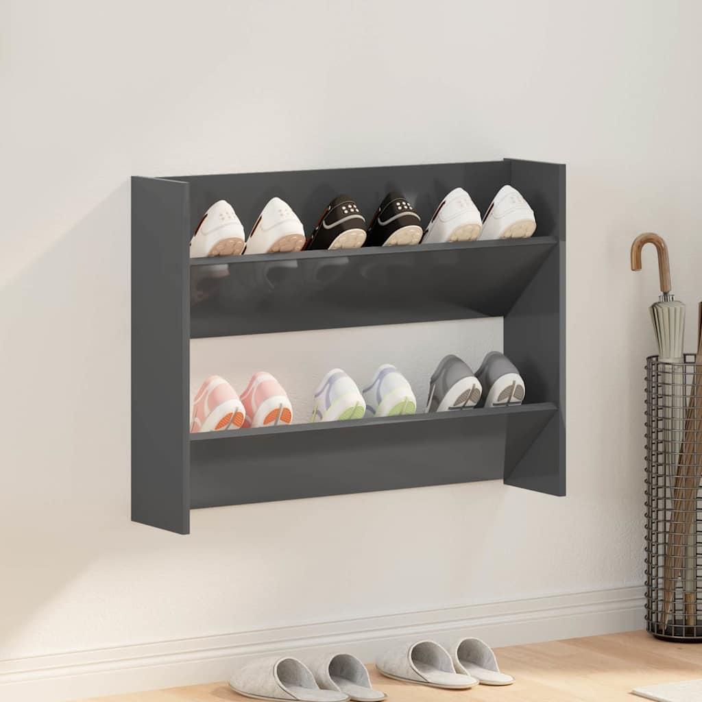 Vidaxl Wall Shoe Cabinet 80x18x60 cm Propertisk træ Højglansgrå