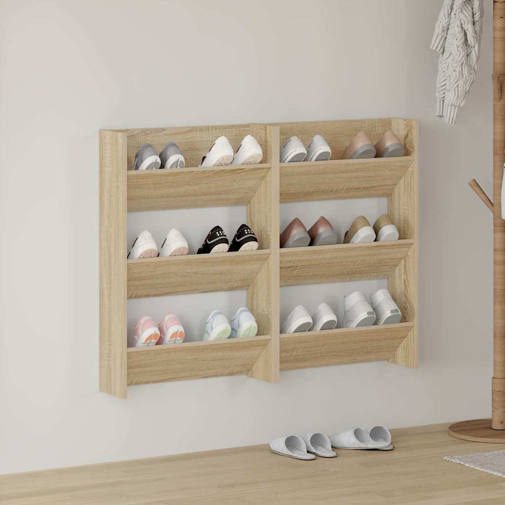 Vidaxl wandschoenenkasten 2 st 60x18x90 cm spaanplaat sonoma eiken