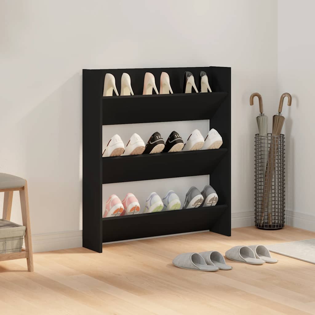 Vidaxl Wall Shoe Cabinet 80x18x90 cm Property Wood Black