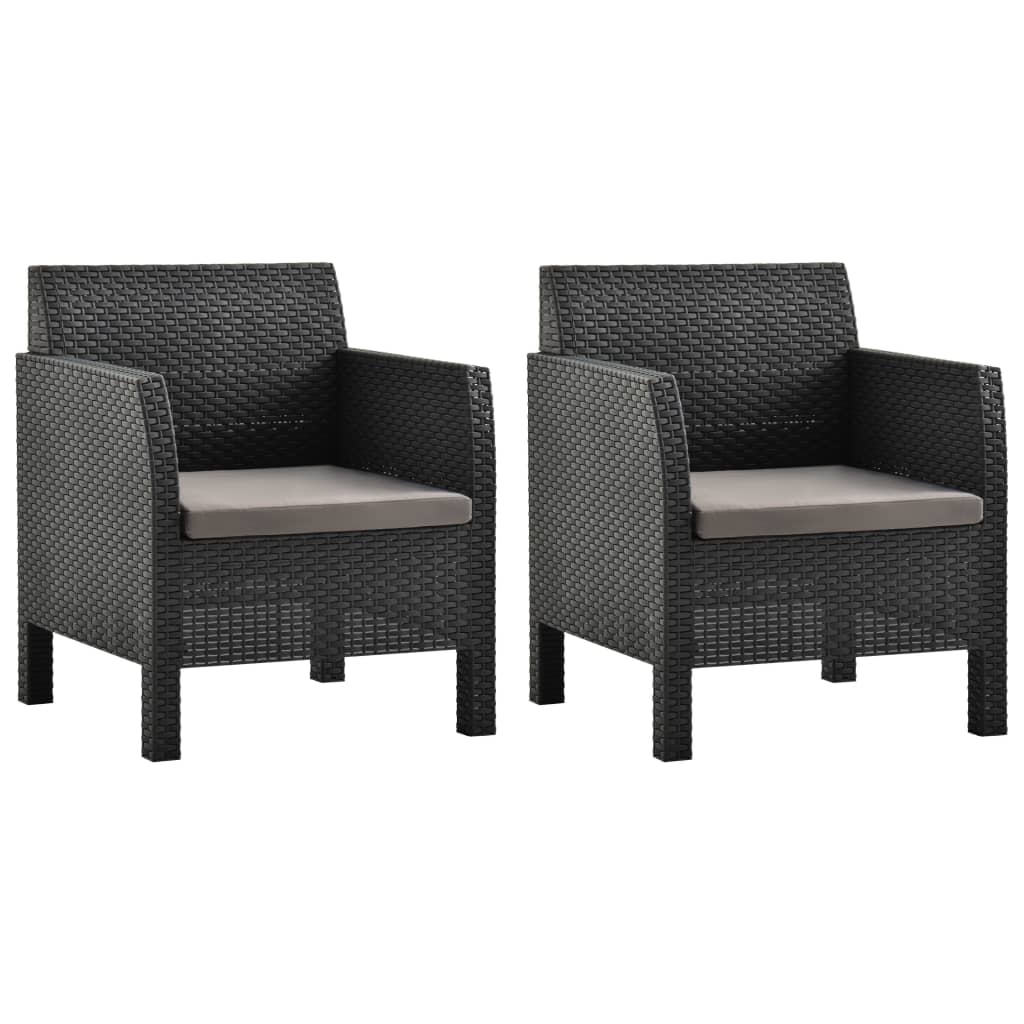 Vidaxl tuinstoelen 2 st met kussens pp rattan antracietkleurig