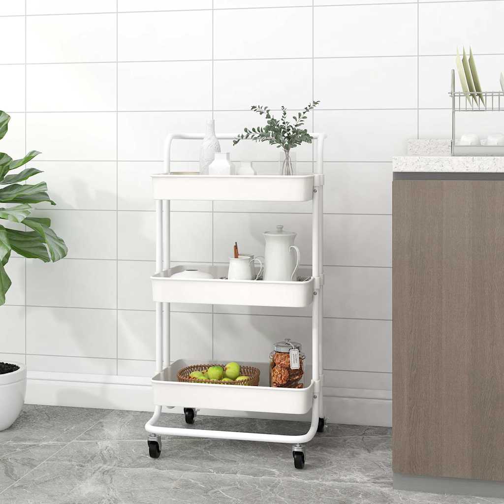Vidaxl keukentrolley 3-laags 42x35x85 cm ijzer en abs wit