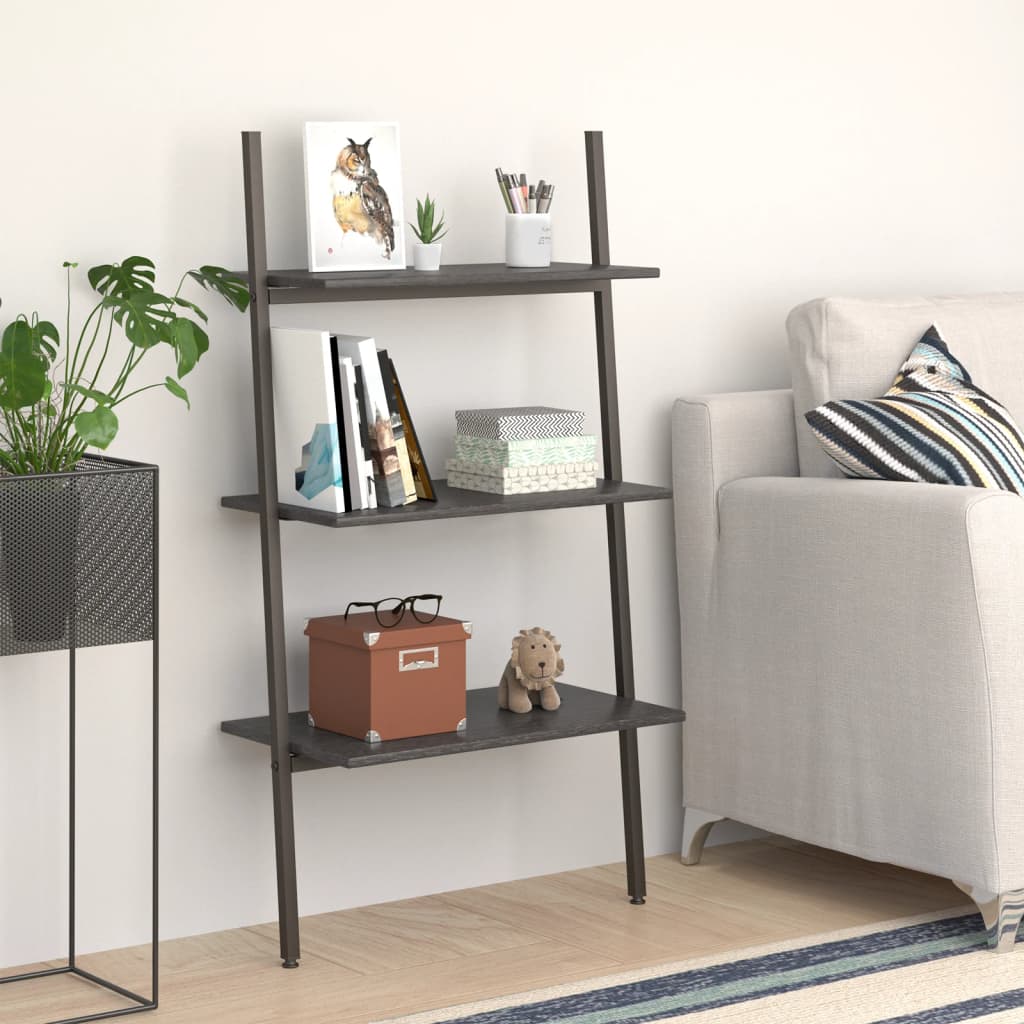 Vidaxl ladderrek met 3 schappen 64x34x116 cm zwart