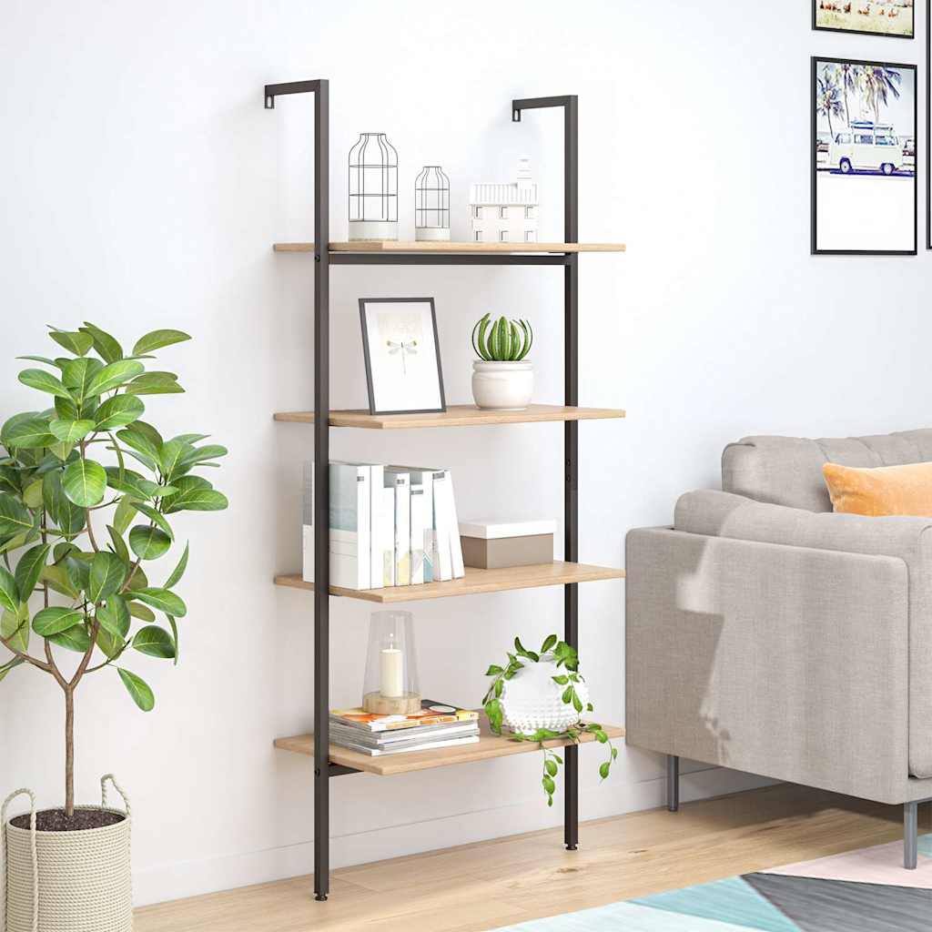Vidaxl ladderrek met 4 schappen 64x35x152,5 cm lichtbruin en zwart