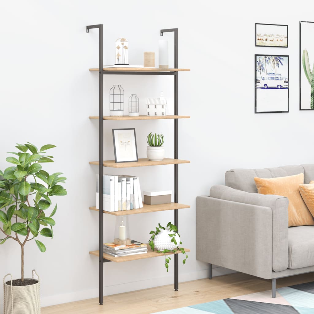 Vidaxl ladderrek met 5 schappen 64x35x185 cm lichtbruin en zwart