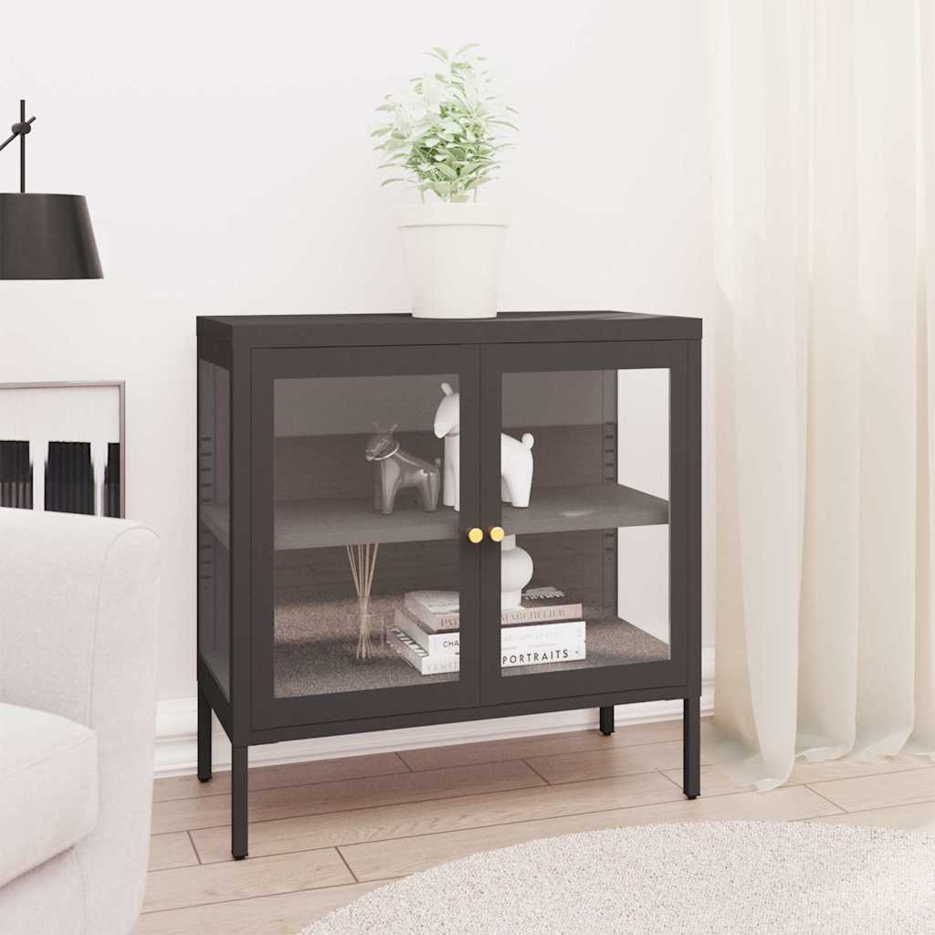 Vidaxl dressoir 70x35x70 cm staal en glas antracietkleurig