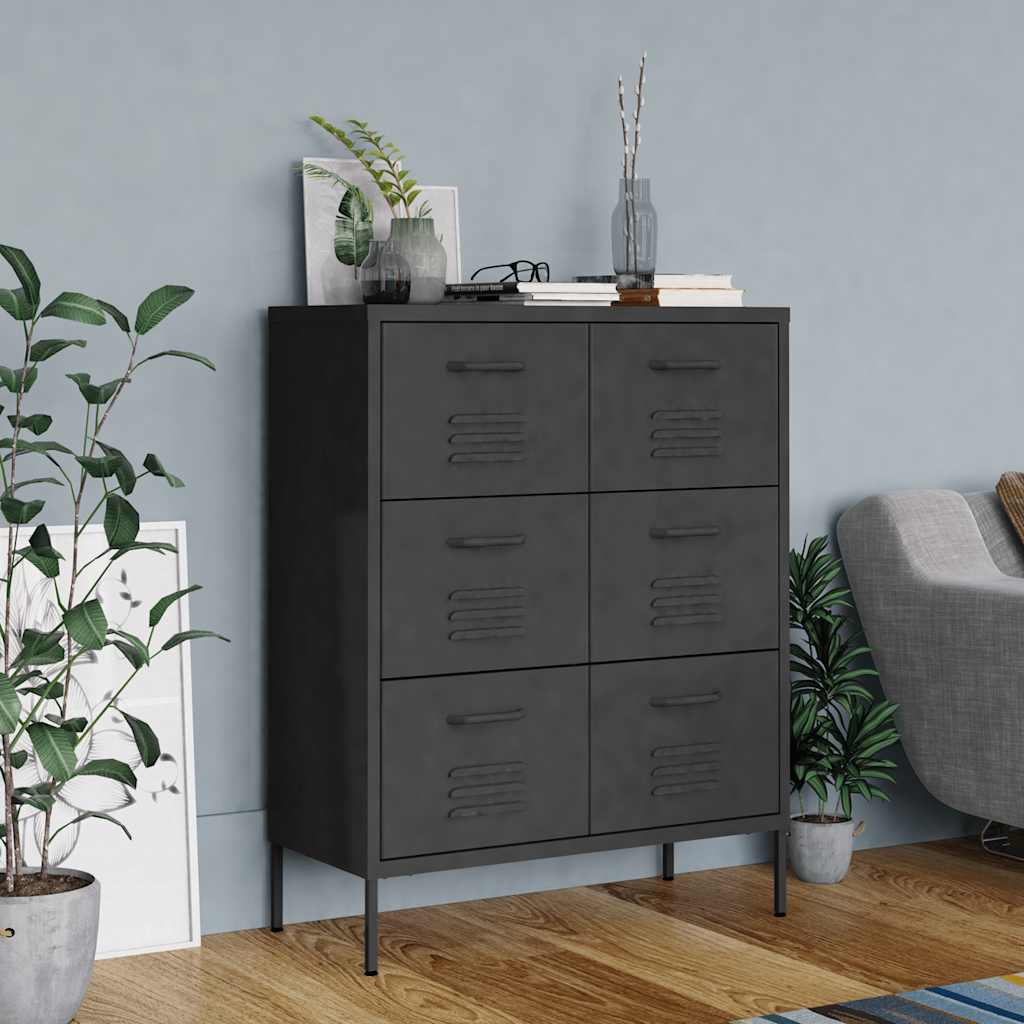 Vidaxl ladekast 80x35x101,5 cm staal antracietkleurig