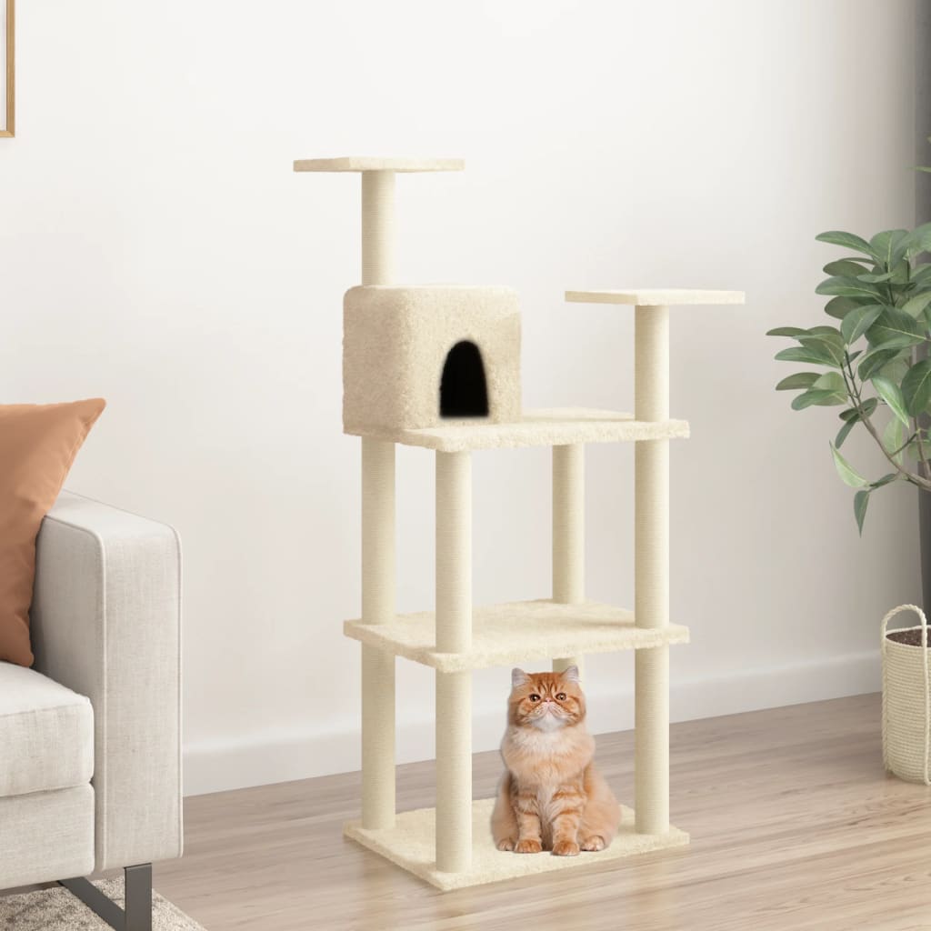 Vidaxl Cat Scratching Post med sisal skrabe poster 118,5 cm creme -farvet