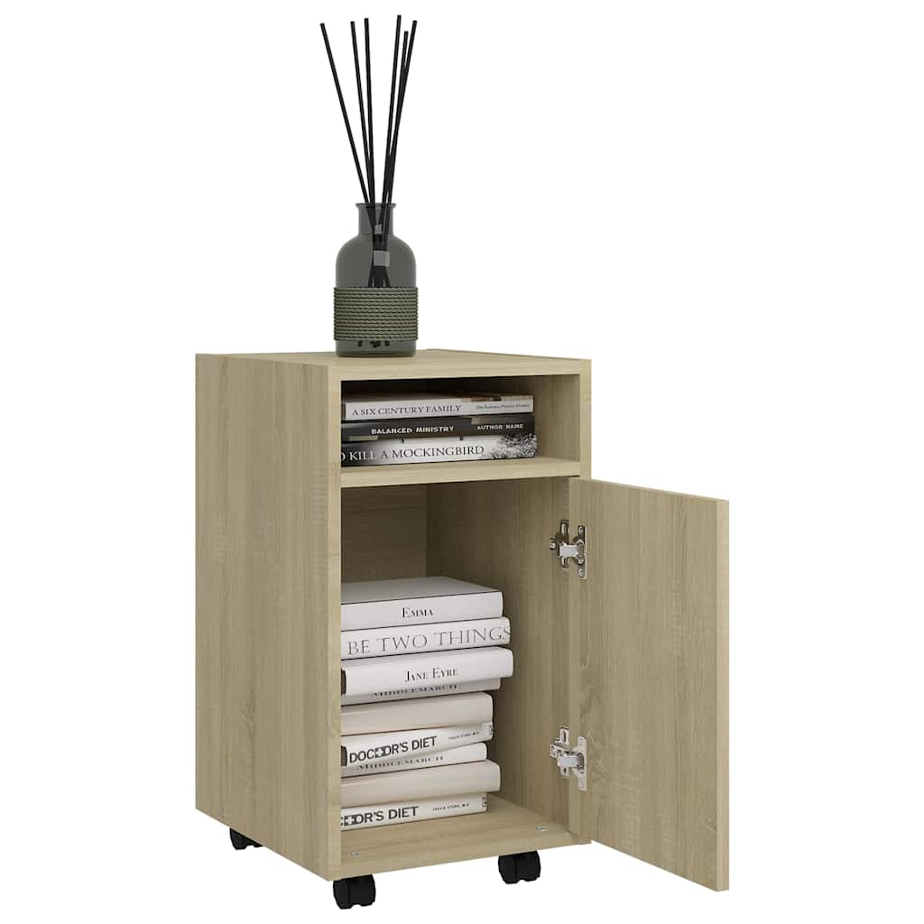 Vidaxl bijzetkast met wielen 33x38x60 cm bewerkt hout sonoma eiken