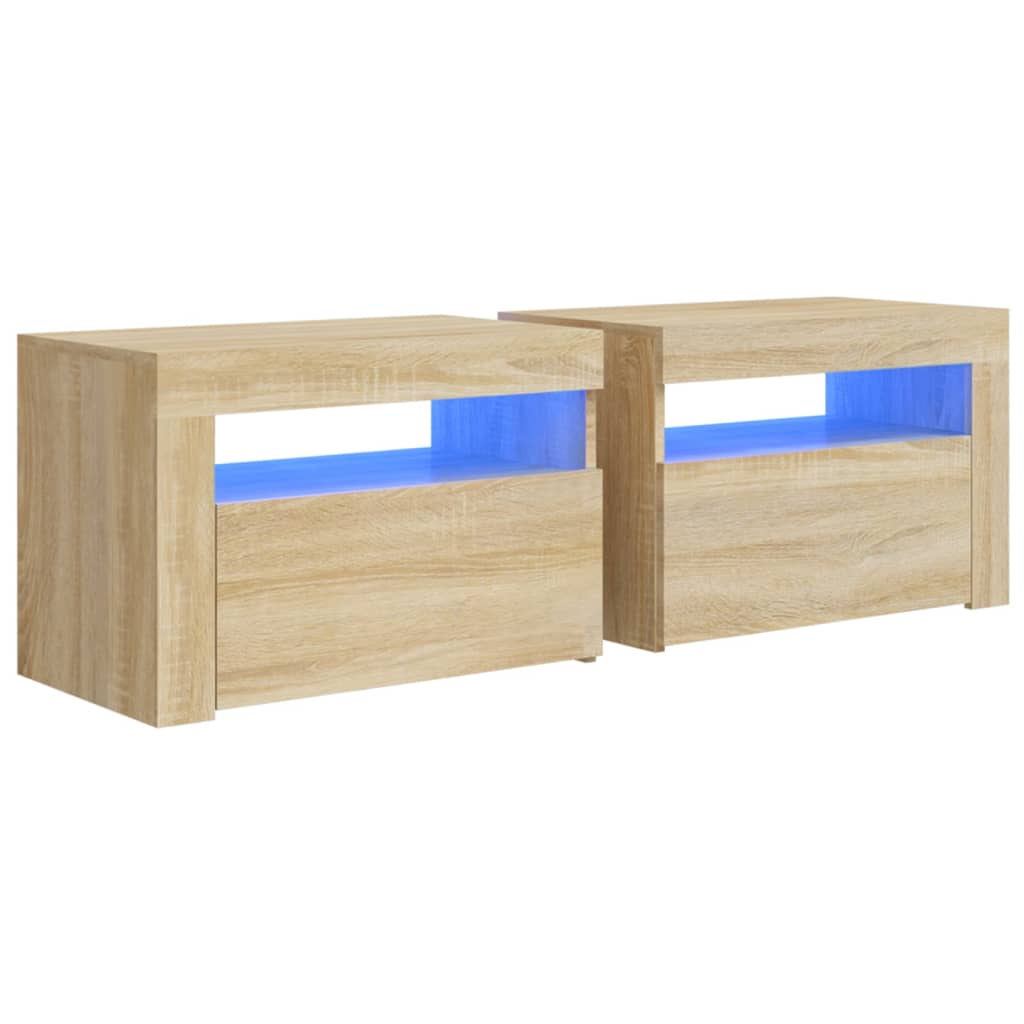 Vidaxl nachtkastjes 2 st met led-verlichting 60x35x40 cm sonoma eiken