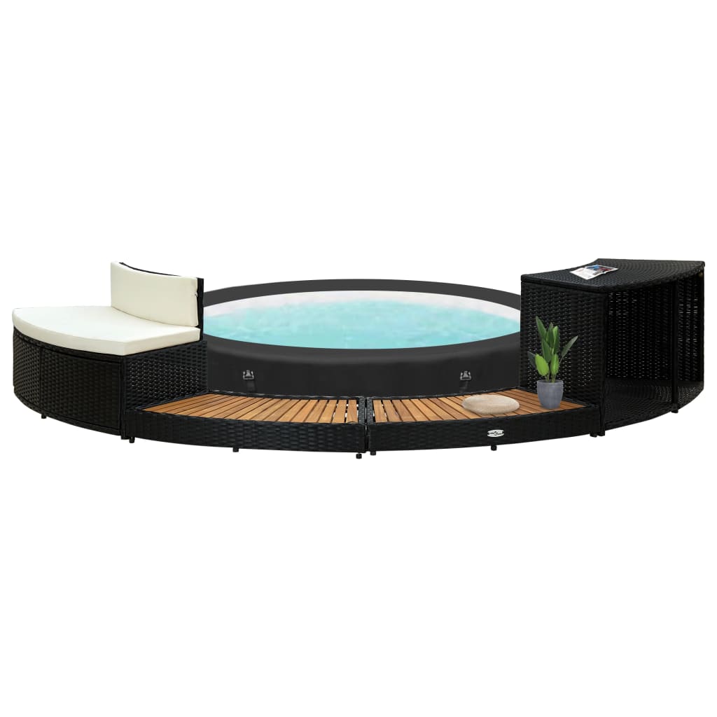Vidaxx Spa Surround Poly Rattan og Solid Acacia Wood Black