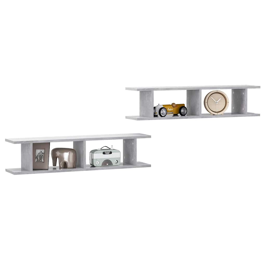Vidaxl wandschappen 2 st 90x18x20 cm bewerkt hout betongrijs