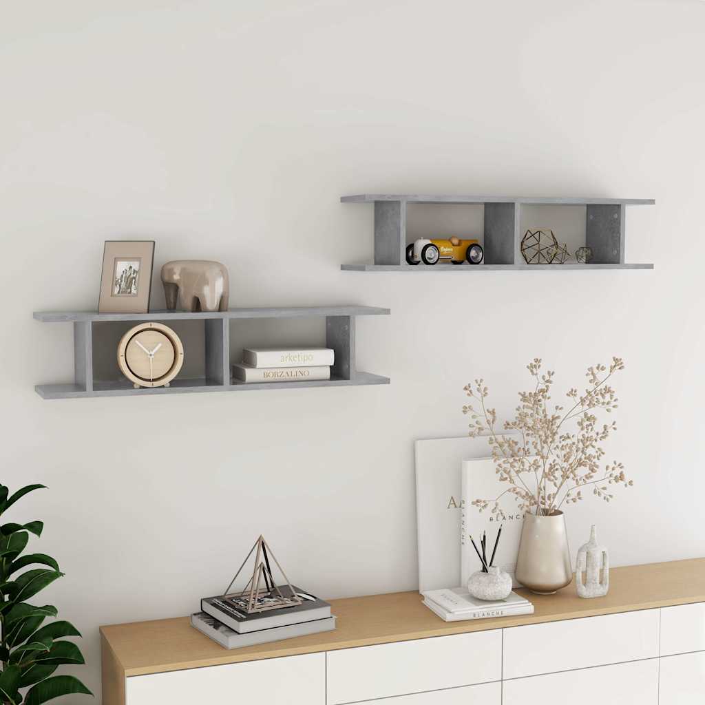Vidaxl wandschappen 2 st 90x18x20 cm bewerkt hout betongrijs