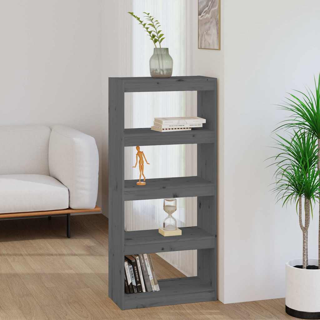 Vidaxl boekenkast kamerscherm 60x30x135,5 cm massief grenenhout grijs