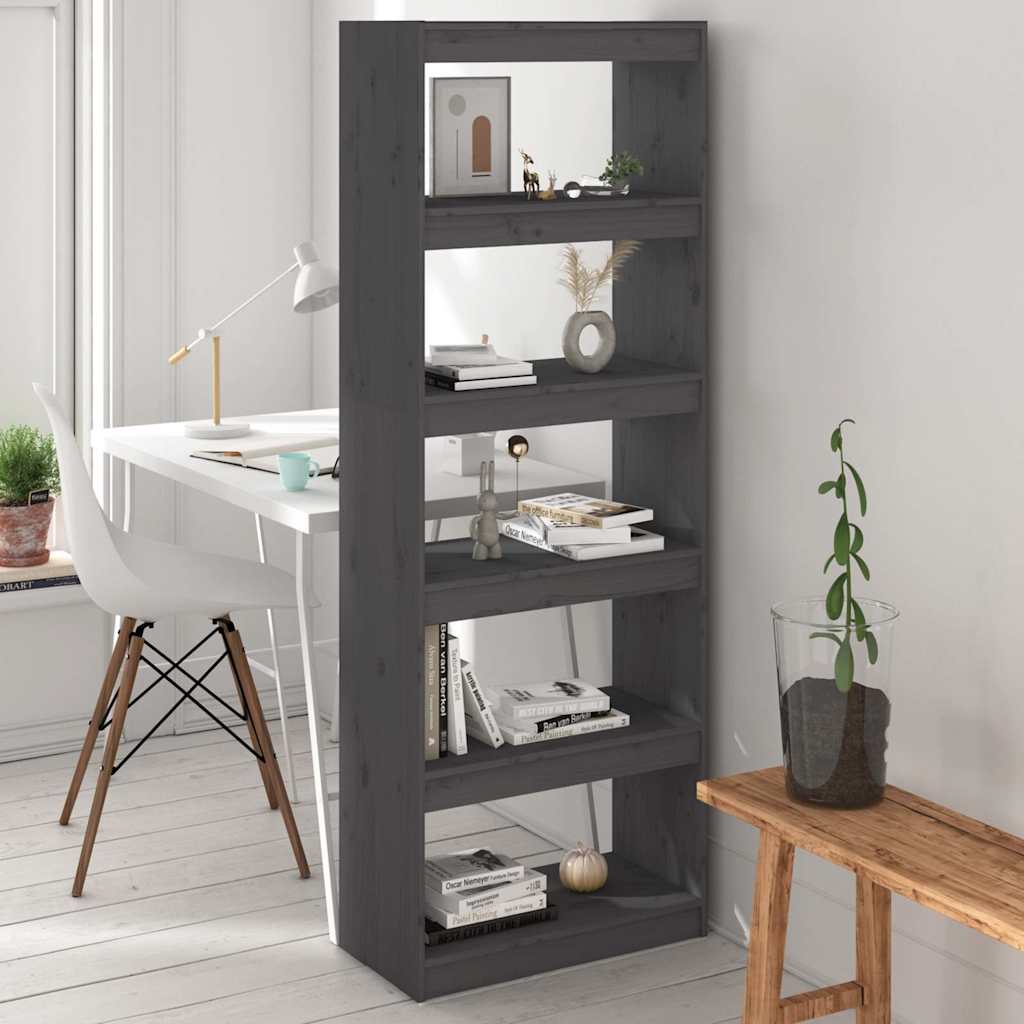 Vidaxl boekenkast kamerscherm 60x30x167,5 cm massief grenenhout grijs
