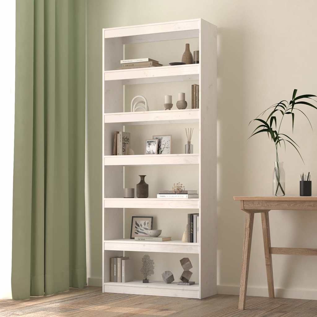 Vidaxl boekenkast kamerscherm 80x30x199,5 cm massief grenenhout wit