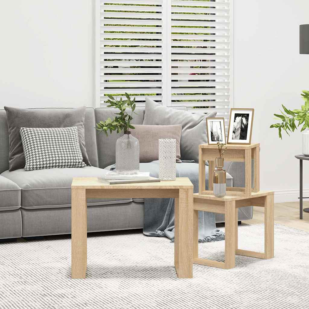 Vidaxl 3-delige tafeltjesset bewerkt hout sonoma eikenkleurig