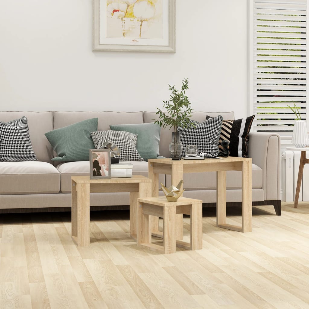 Vidaxl 3-delige tafeltjesset bewerkt hout sonoma eikenkleurig
