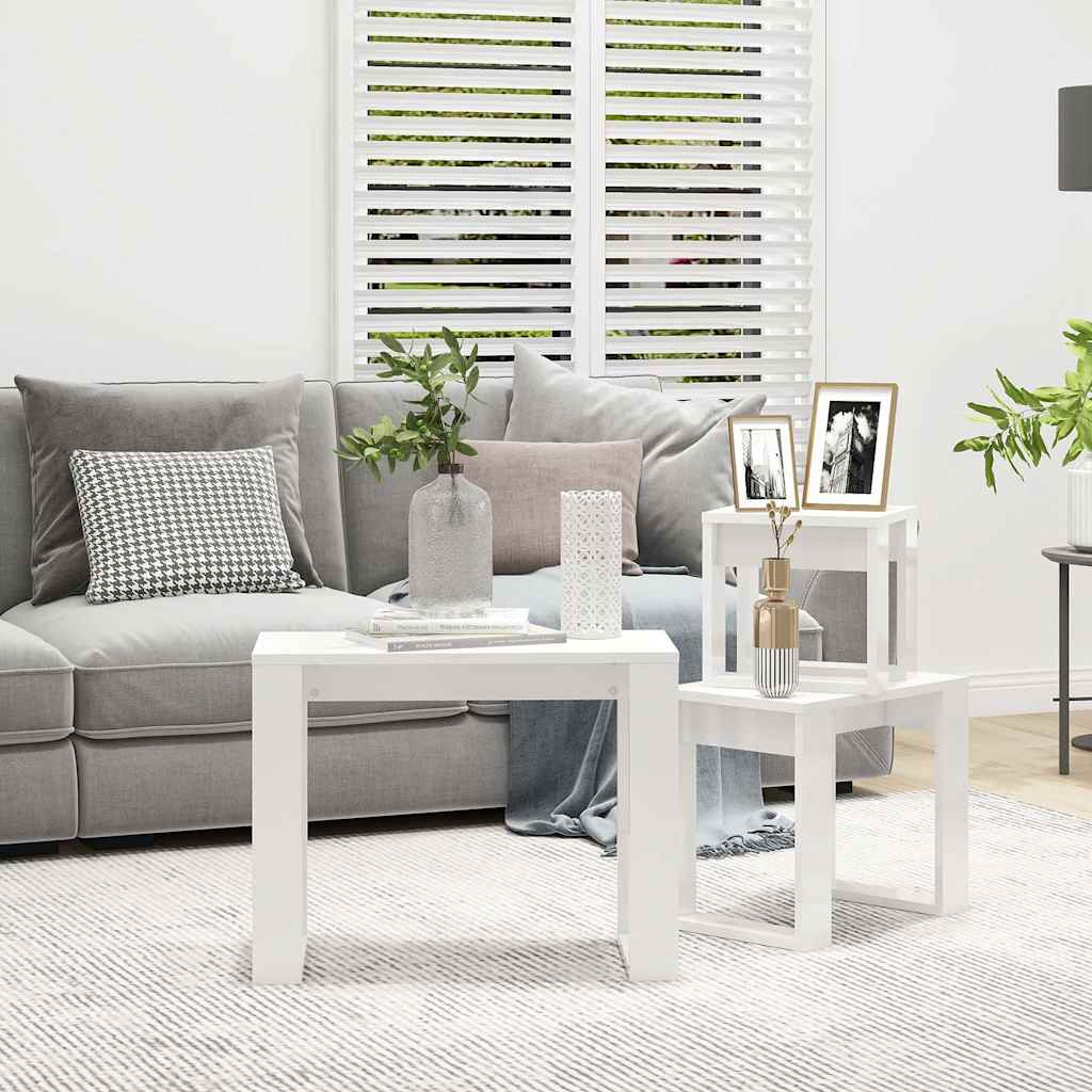 Vidaxl 3-delige tafeltjesset bewerkt hout hoogglans wit