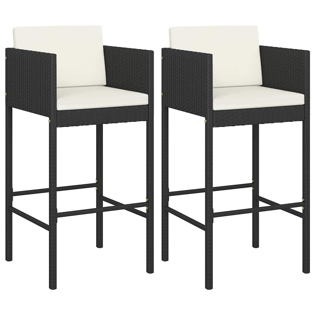 Vidaxl barkrukken 2 st met kussens poly rattan zwart