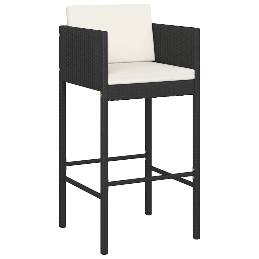Vidaxl barkrukken 2 st met kussens poly rattan zwart
