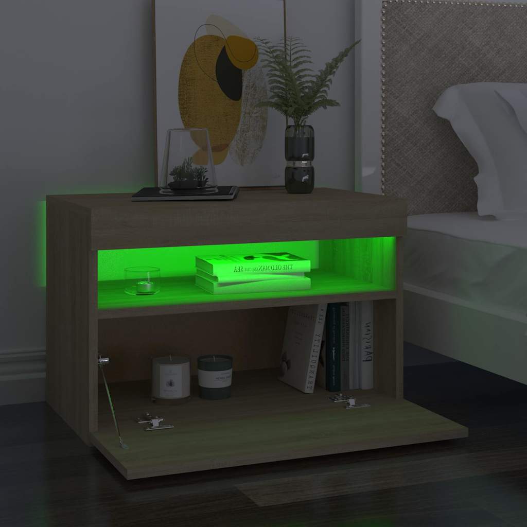 Vidaxl nachtkastje led-verlichting 60x35x40 cm bewerkt hout sonoma eik