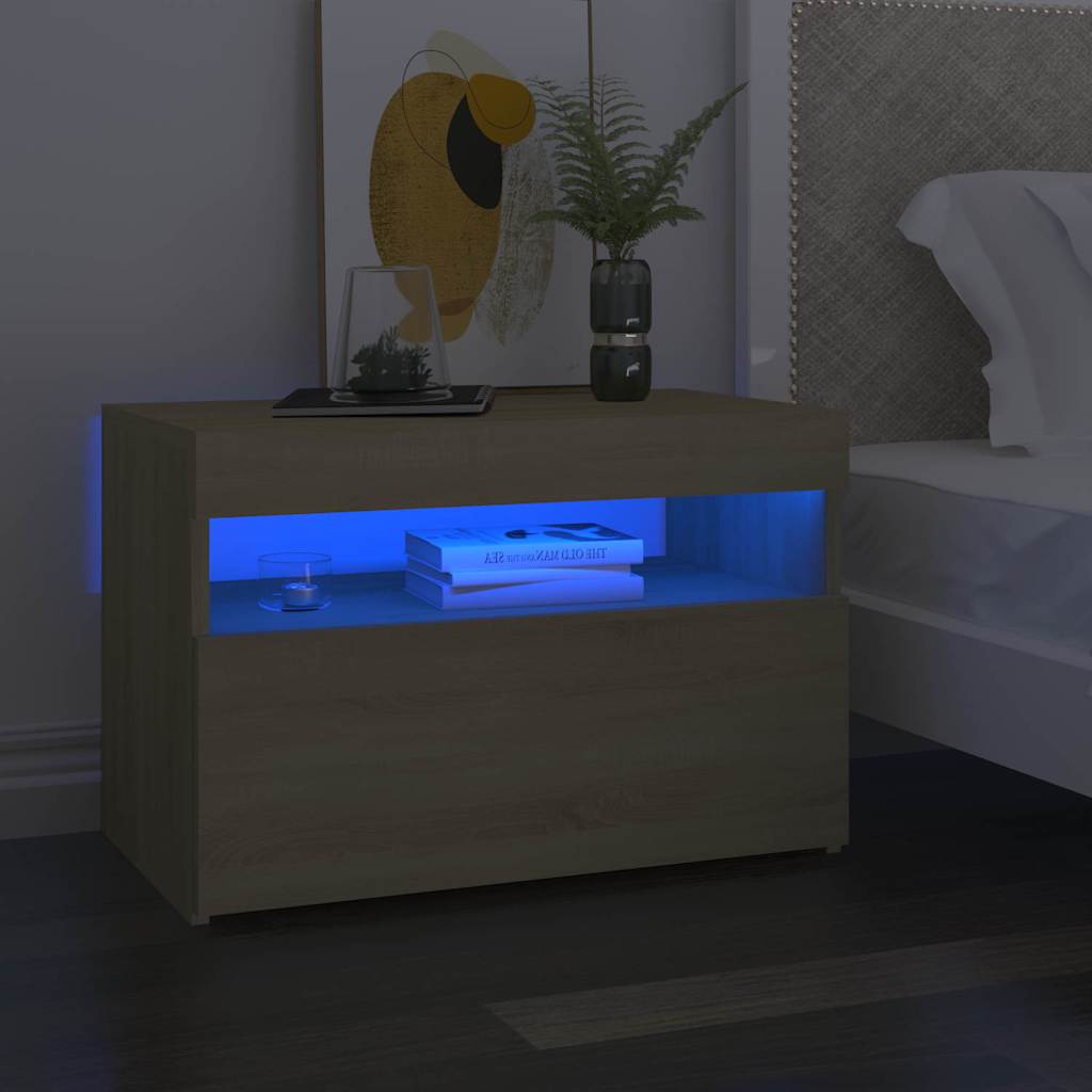 Vidaxl nachtkastje led-verlichting 60x35x40 cm bewerkt hout sonoma eik