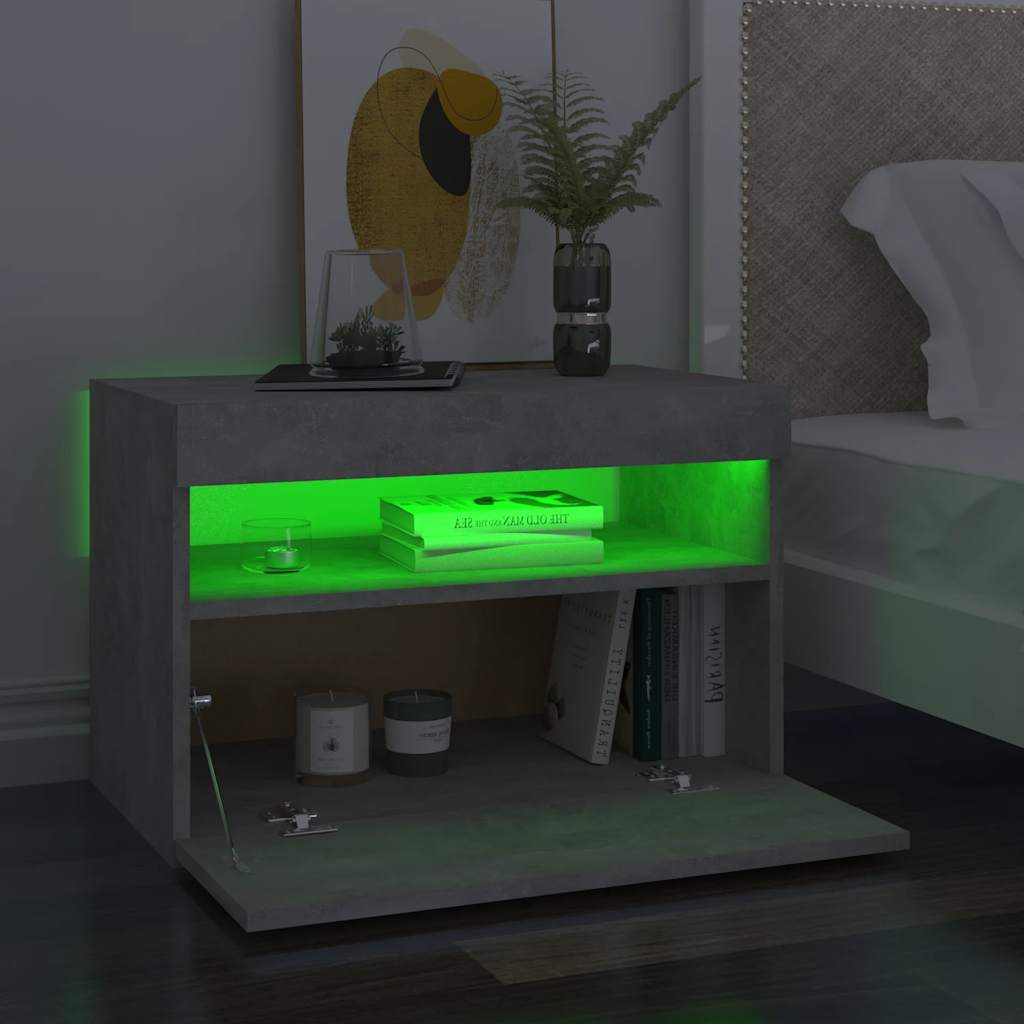 Vidaxl nachtkastjes 2 st met led-verlichting 60x35x40 cm betongrijs