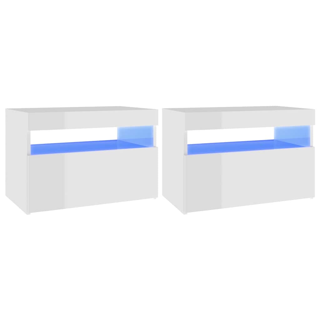 Vidaxl nachtkastjes 2 st led-verlichting 60x35x40 cm hoogglans wit