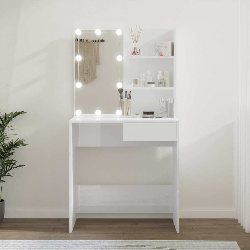 Vidaxl kaptafel met led-verlichting 74,5x40x141 cm hoogglans wit
