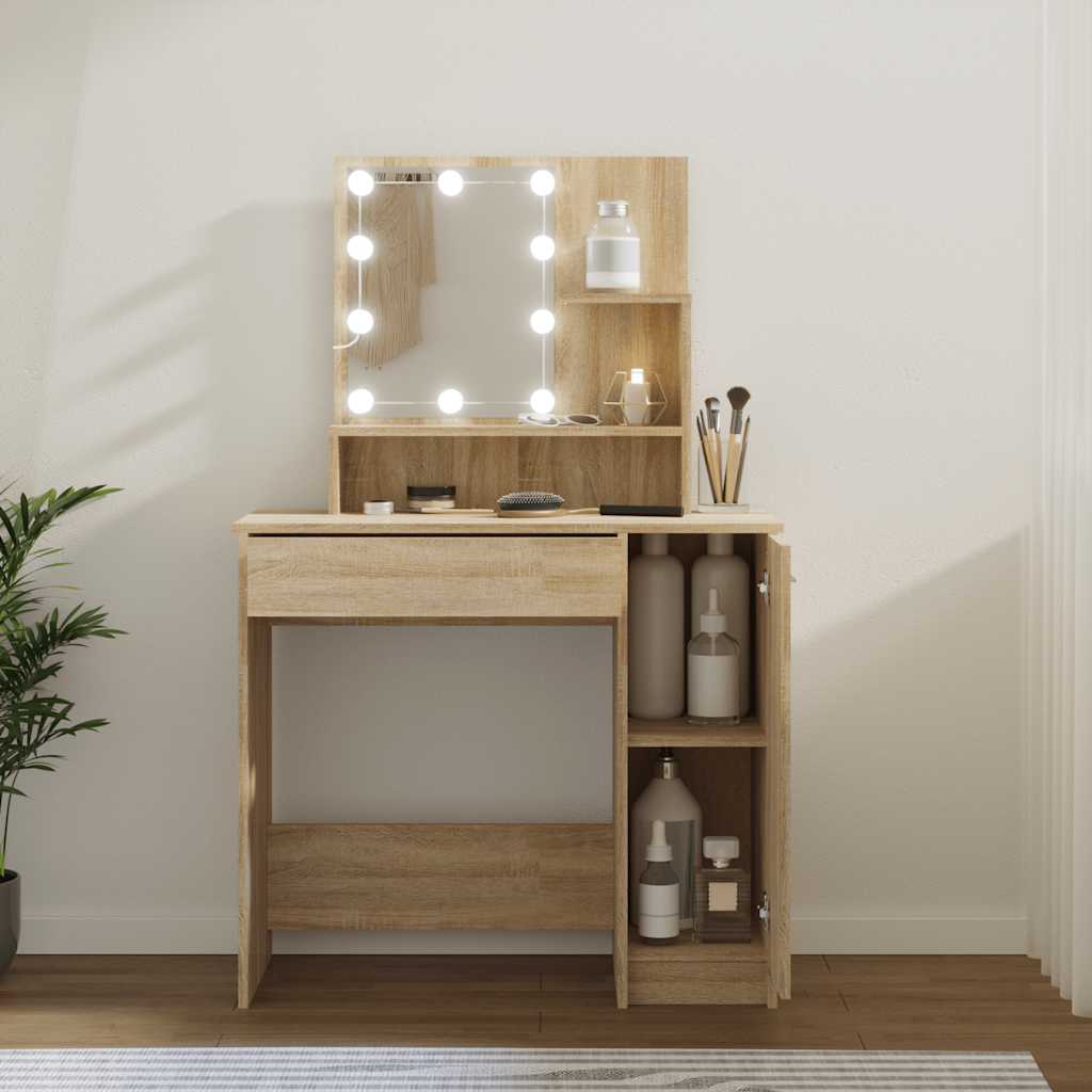Vidaxl kaptafel met led-verlichting 86,5x35x136 cm sonoma eikenkleurig