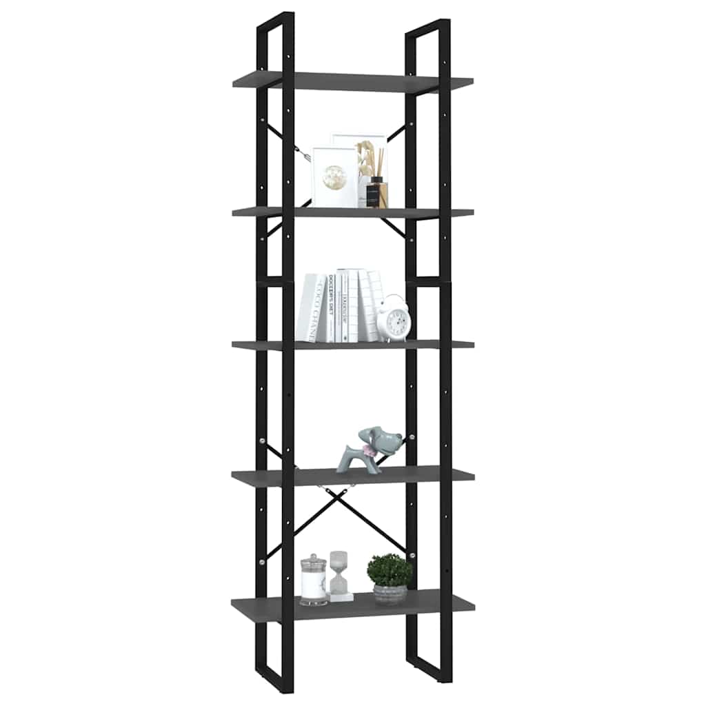 Vidaxl boekenkast met 5 schappen 60x30x175 cm bewerkt hout grijs