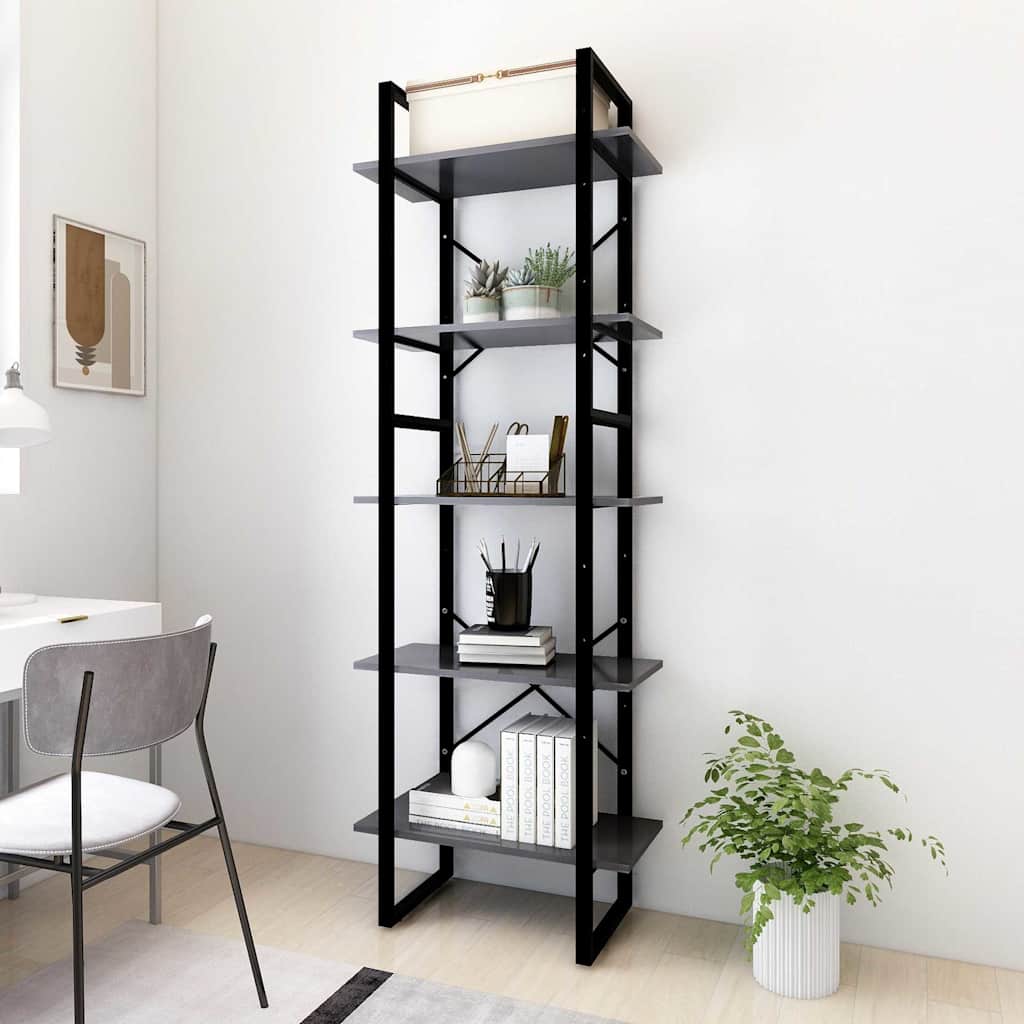 Vidaxl boekenkast met 5 schappen 60x30x175 cm bewerkt hout grijs