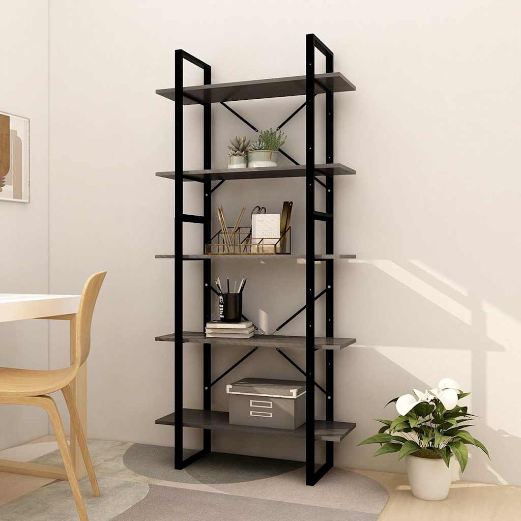 Vidaxl boekenkast met 5 schappen 80x30x175 cm grenenhout grijs