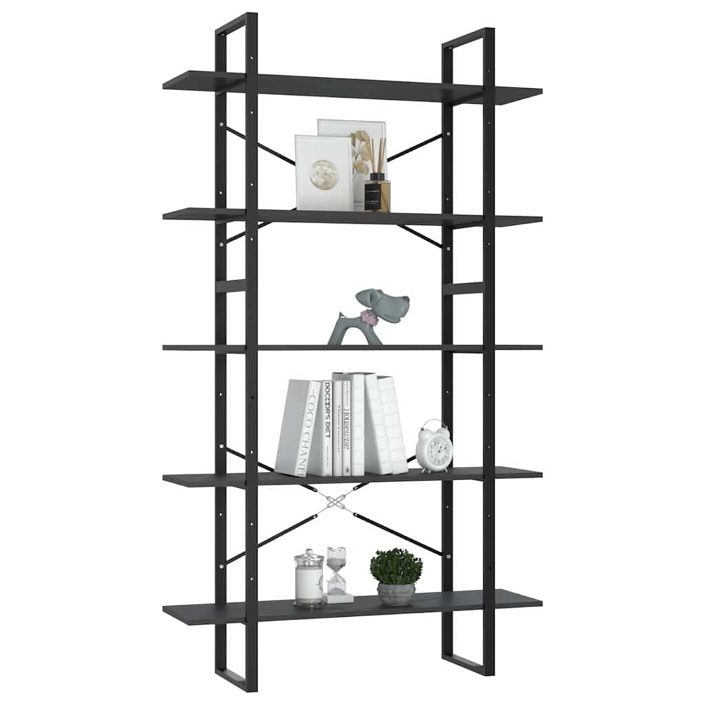 Vidaxl boekenkast met 5 schappen 100x30x175 cm bewerkt hout grijs