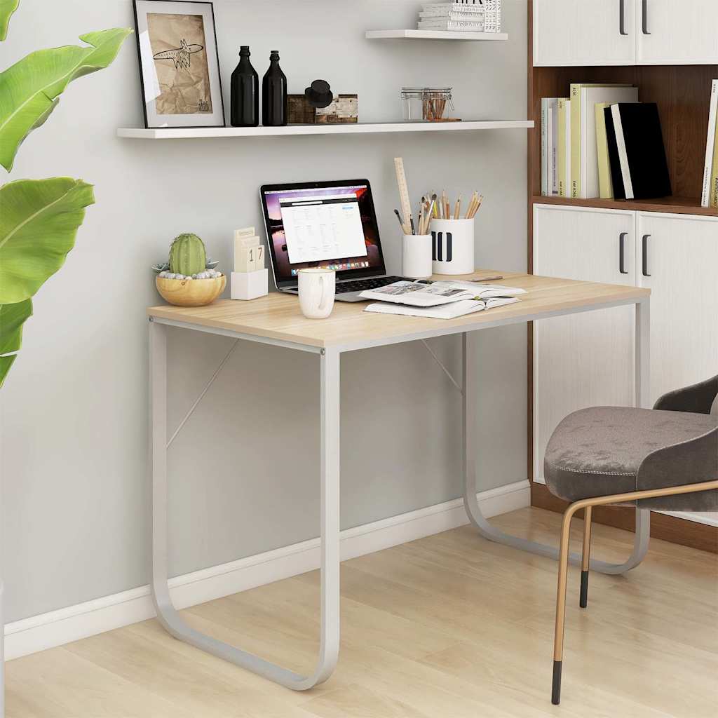 Vidaxl computerbureau 110x60x73 cm spaanplaat wit en eikenkleurig