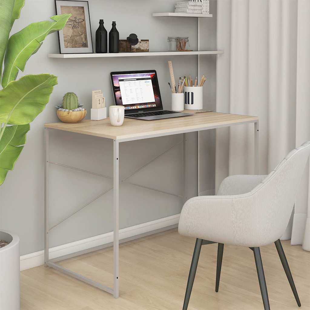 Vidaxl computerbureau 110x60x70 cm bewerkt hout wit en eikenkleurig
