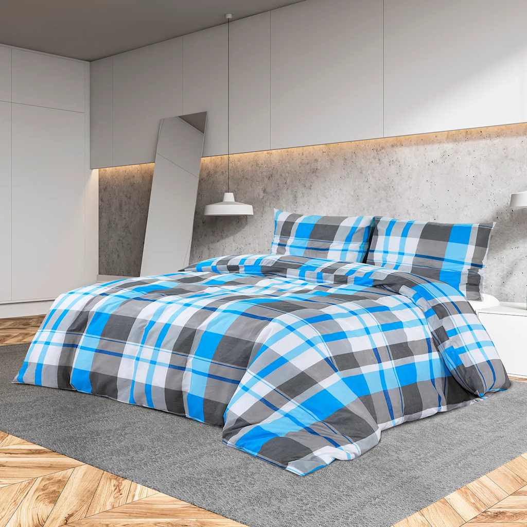 Vidaxl dekbedovertrekset 260x240 cm katoen blauw en grijs