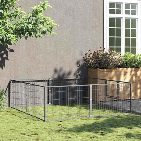 Vidaxxl hundegård 4 m² stål sølvfarvet