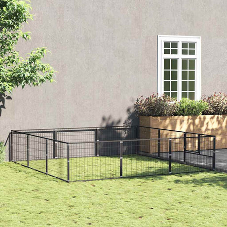 Vidaxxl hundegård 9 m² stål sort