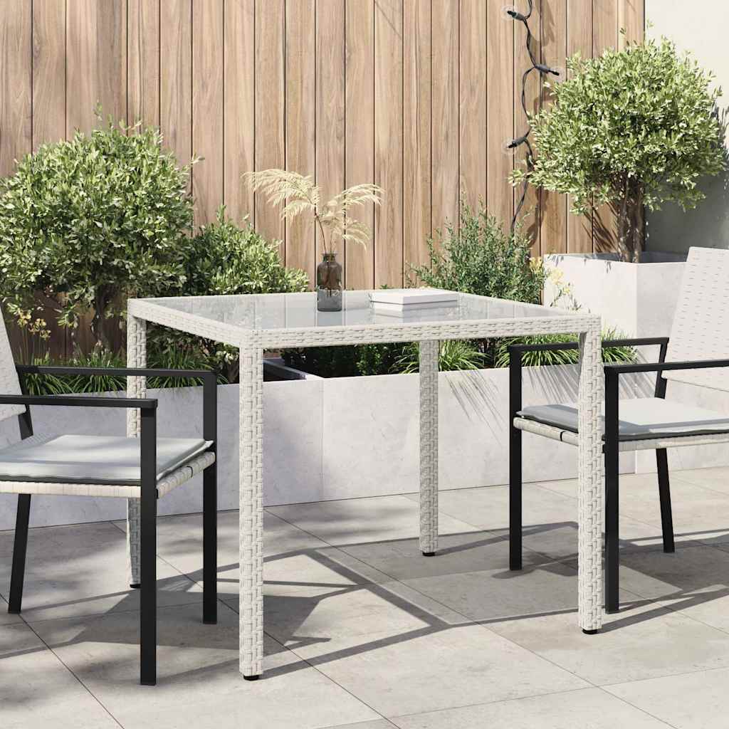 Vidaxl tuintafel 90x90x75 cm gehard glas en poly rattan wit